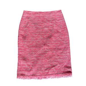 J.Crew Womens Tweed Pencil Skirt Pink Back Zip Frayed Hem Work Casual 2P PETITES